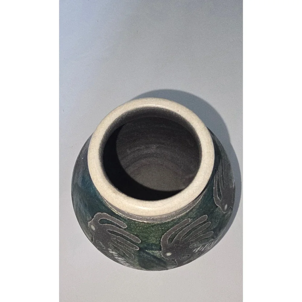 Vintage 2003 Studio Pottery Kokopelli Vase Green Blue Southwest Decor Ben Diller